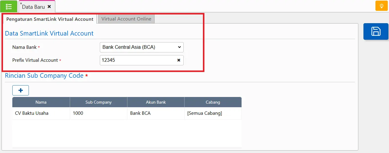 atur virtual account Accurate Online